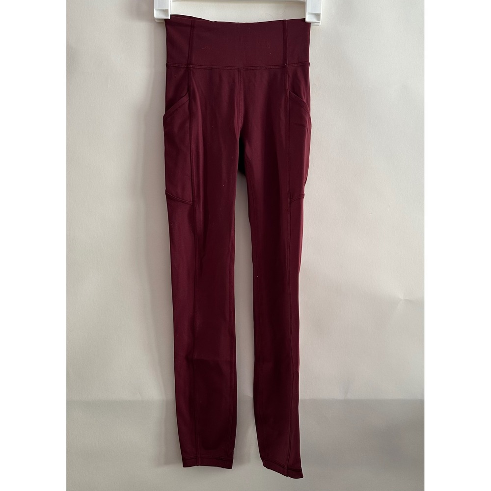 Lululemon Fast and Free High-Rise Tight 28 Burgundy Pockets Running Leggings 0